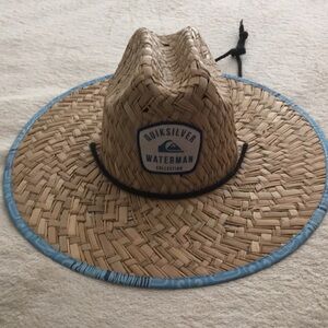 NWT QUICKSILVER Waterman Straw Sun Hat - Natural with Blue Trim